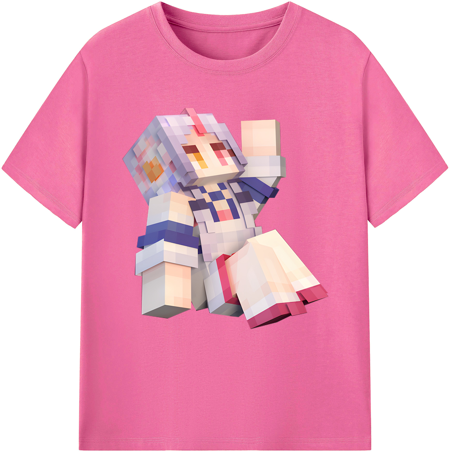 （画像用） マインクラフト ブロックの世界 Minecraft MC Block world レディースカジュアルプリントTシャツ（綿100％）